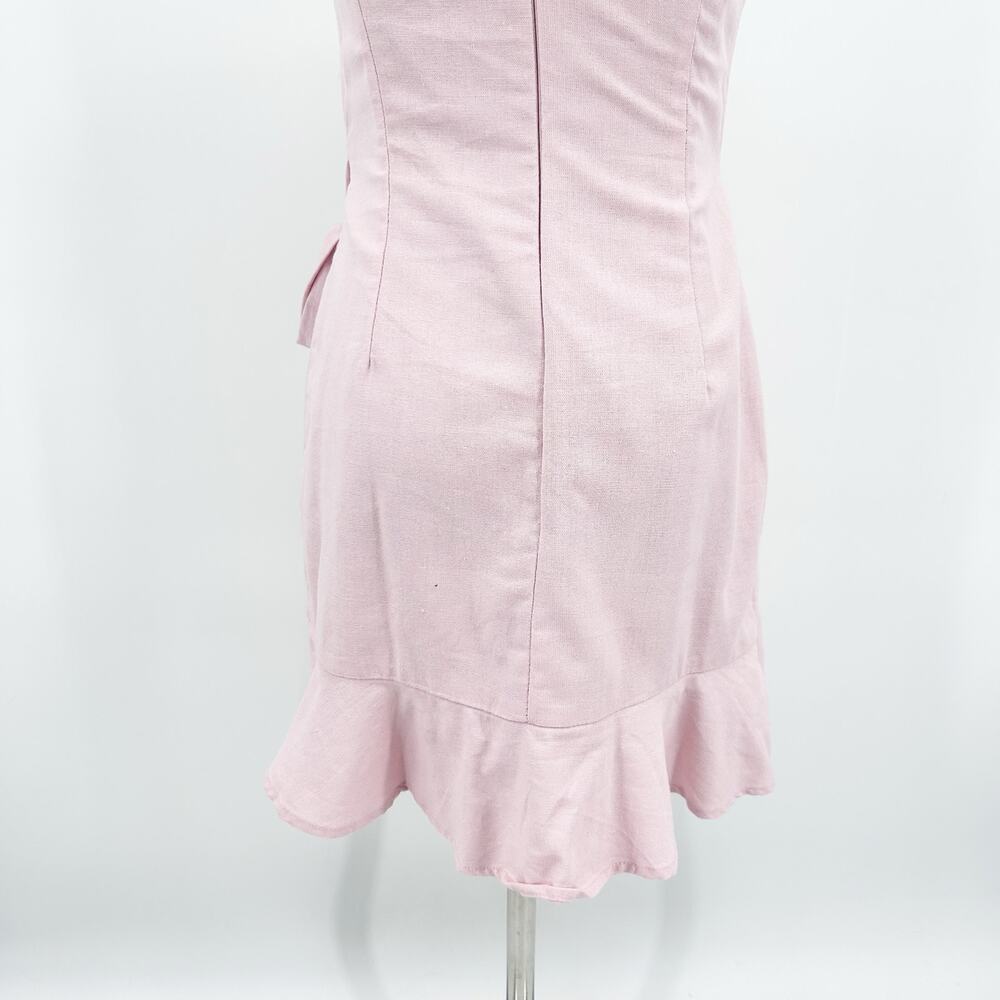 Princess Polly Cottage Hill Wrap Mini Dress Blush Pink Square Neck Linen Blend 4 - Picture 12 of 12